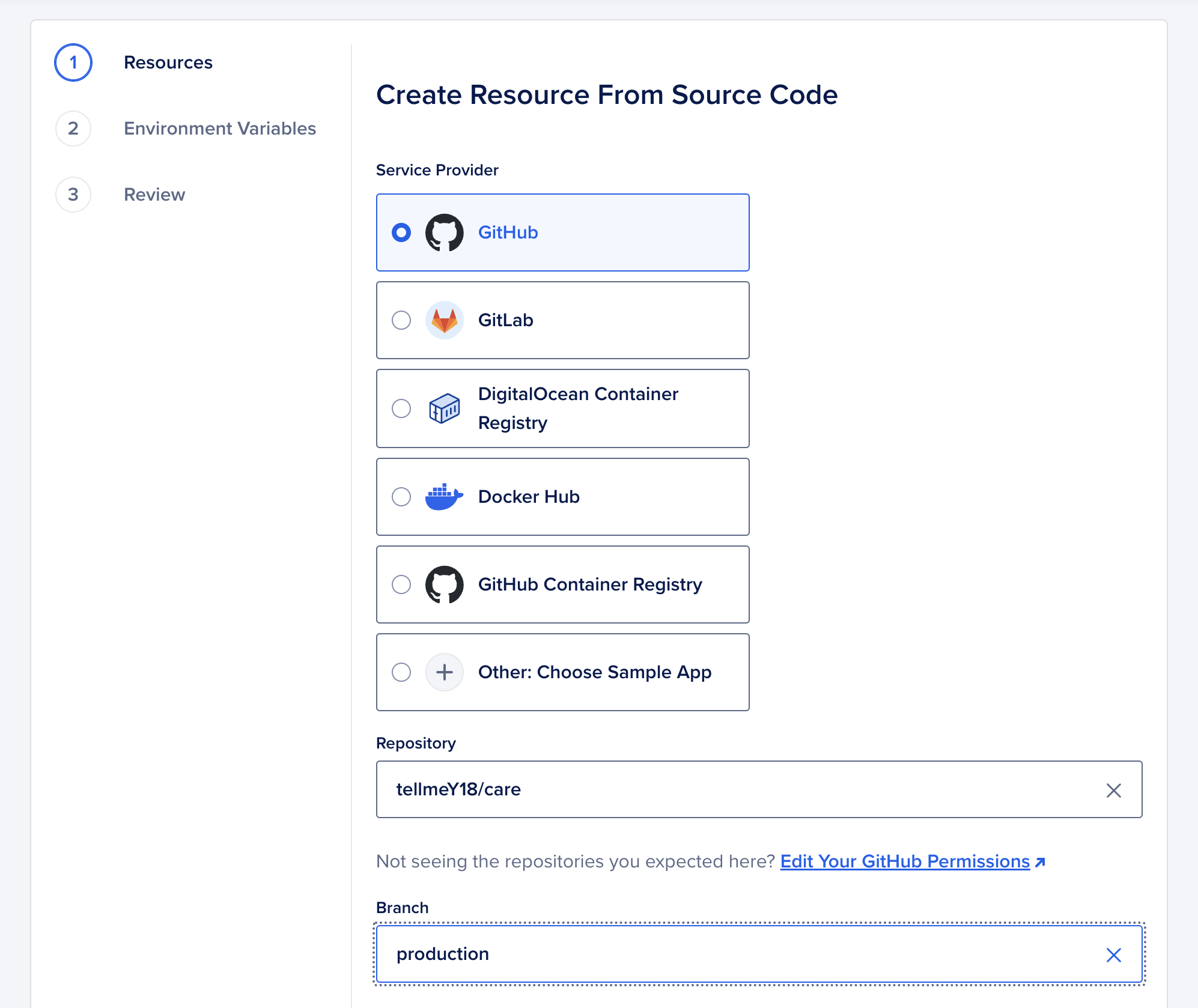 Select GitHub Repository